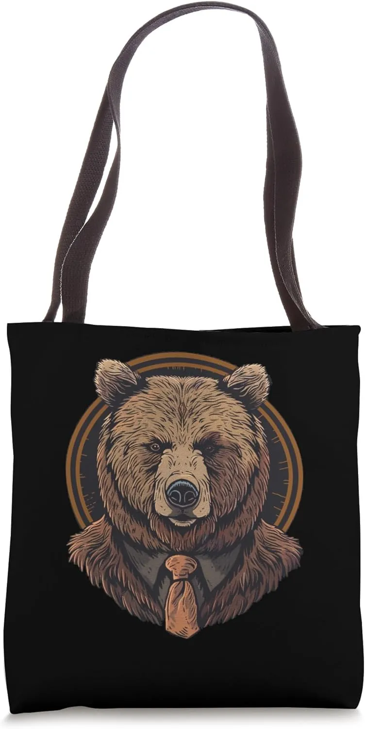 Funny Bear with Tie for bureau Animals in Office Tote Bag