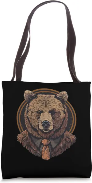 Funny Bear with Tie for bureau Animals in Office Tote Bag