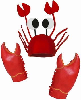 Funny Crazy Crab Hat with Claws and Antenna, Latex Giant Claws Gloves Mitt Kit, Crab Costume Props Hat Set - Red, One Size