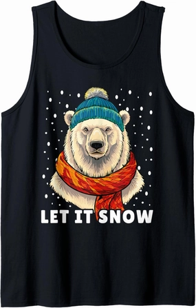 Funny Polar Bear Tee Winter Christmas Ice Bear Let It Snow Tank Top