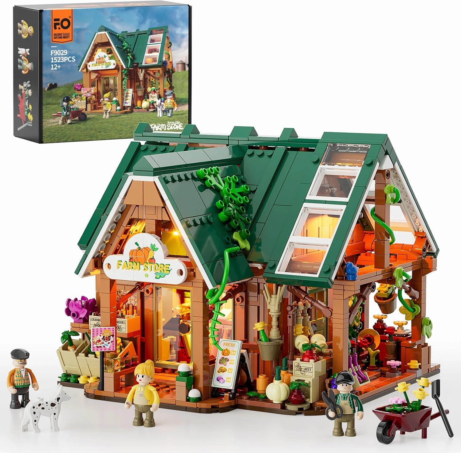 Funwhole Farm-Store Lighting Building-Bricks Set - Farm Shop LED Light Construction Building Model Set 1523 Pcs for Adults and Teen