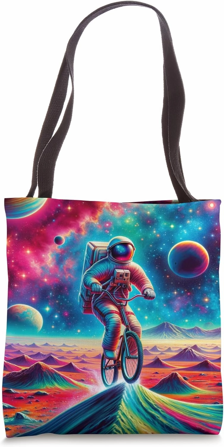 Galactic Cyclist Expedition: Interstellar Bike Trail Tote Bag