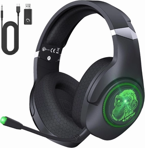 Gaming Headset Wireless, 2.4GHz Gaming Headphones Wireless with Noise Canceling Microphone for PS5, PS4, Fortnite & FPS Gamers, 40-Hr Battery Gamer Headphones for PC, Green Chimpanzees
