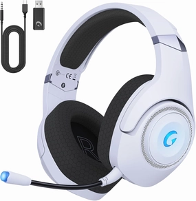 Gaming Headset Wireless, 2.4GHz Gaming Headphones Wireless with Noise Canceling Microphone for PS5, PS4, Fortnite/FPS Gamers, 40-Hr Battery Gamer Headphones for PC, Frosty White