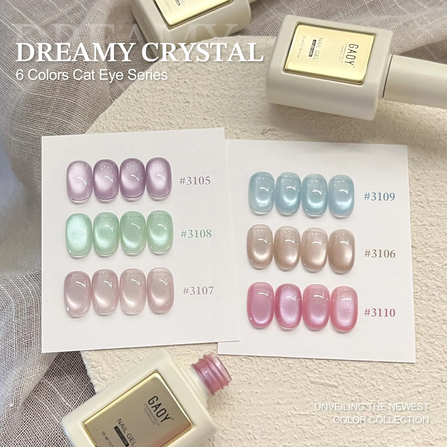GAOY 16ml 6 Colors Cat Eye Gel Nail Polish Set with 3-in-1 Magnet, Sheer Pink Blue Green Holographic Gel Polish, UV Light Cure Manicure for Salon and Nail Art DIY at Home, Dreamy Crystal