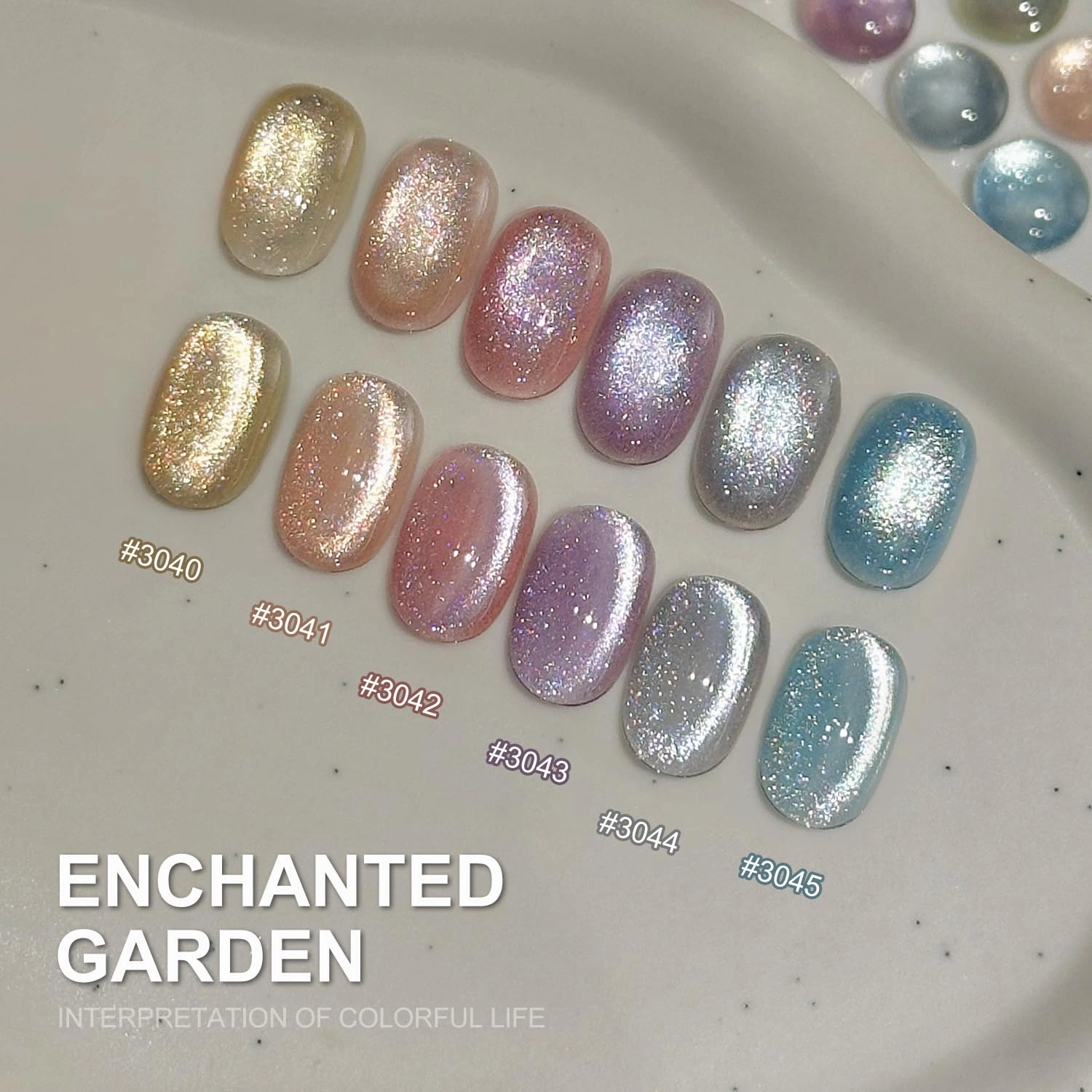 GAOY Colorful Cat Eye Gel Polish Kit with Magnet, 6 Colors Glitter Holographic Nail Polish Set, Soak Off UV Cure Gel for DIY Manicure at Home, Enchanted Garden
