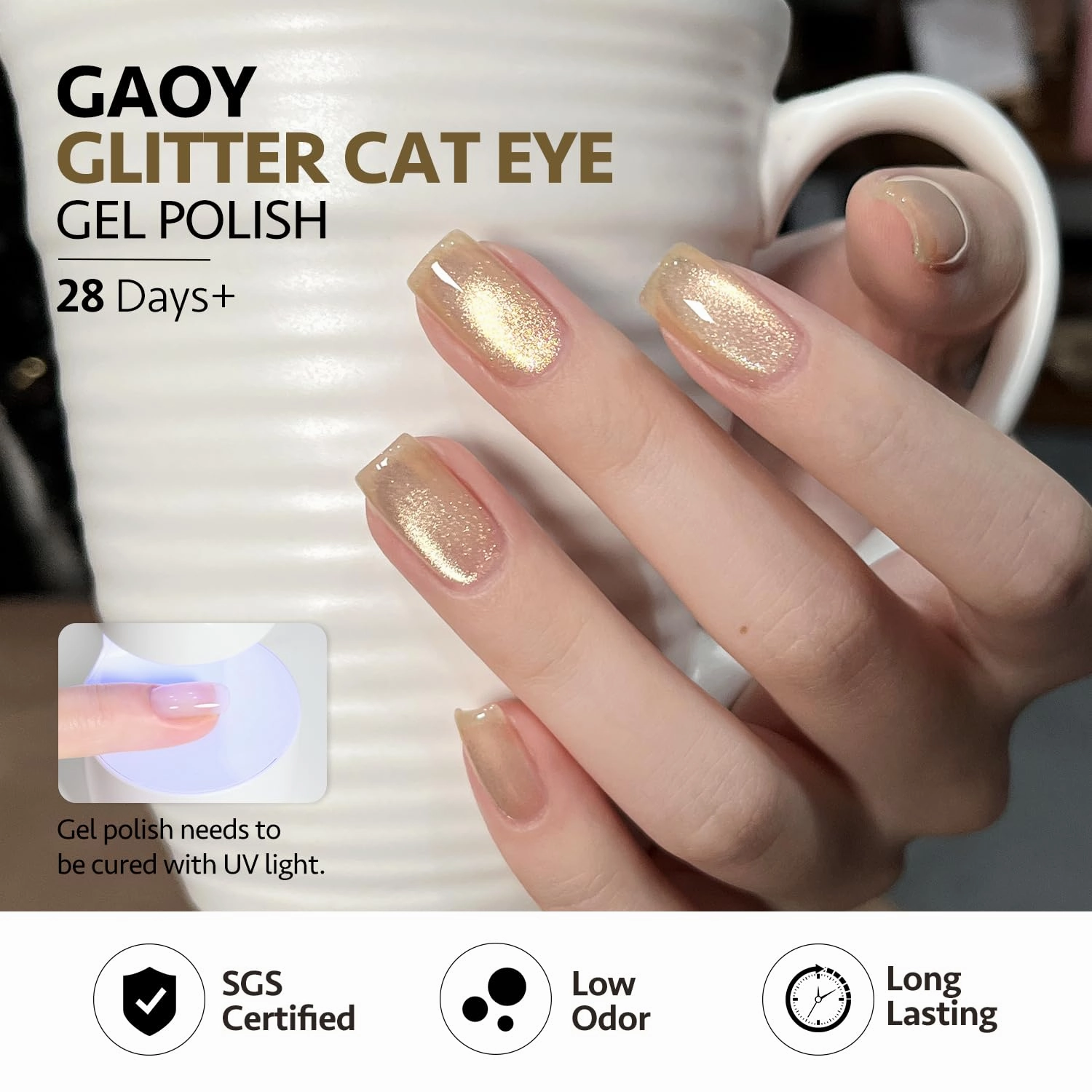 GAOY Colorful Cat Eye Gel Polish Kit with Magnet, 6 Colors Glitter Holographic Nail Polish Set, Soak Off UV Cure Gel for DIY Manicure at Home, Enchanted Garden