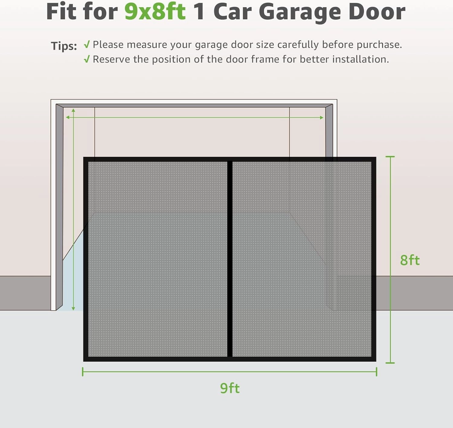 Garage Door Screen - 1 Car 9x8Ft Magnetic Closure Heavy Duty Weighted Bottom Screen Self Sealing Fiberglass Mesh Retractable Net-Easy Assembly&Pass-Through(Black)