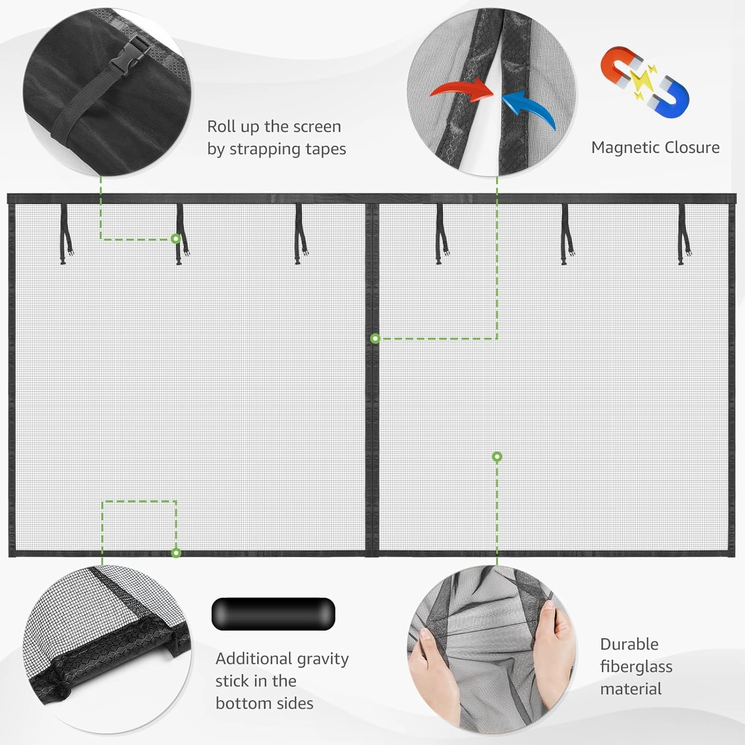 Garage Door Screen - 1 Car 9x8Ft Magnetic Closure Heavy Duty Weighted Bottom Screen Self Sealing Fiberglass Mesh Retractable Net-Easy Assembly&Pass-Through(Black)