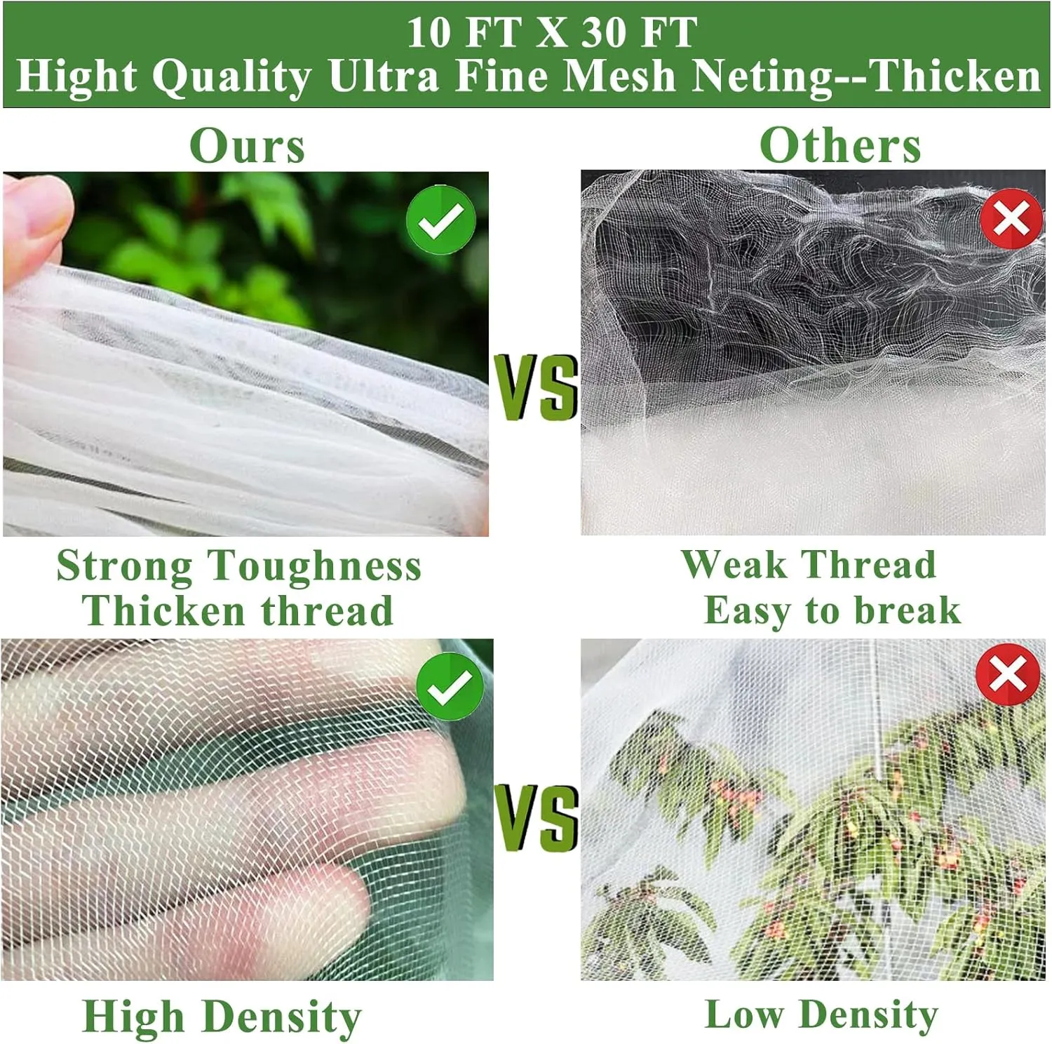 Garden Mesh Netting Kit, Plant Covers 10x30Ft Ultra Fine Mesh Netting & 6Pcs Garden Hoops &18 Clip, Garden Netting Kit for Raised Beds Plants Pest Barrier Greenhouse Row Cover Animal Protection Net