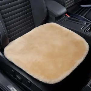 Genuine Sheepskin Auto Seat Pad, Australian Soft Wool Seat Cover Breathable and Sweat-Wicking Comfort Warm Universal Fit,19.2 inch x19.2 inch (Front seat Cushion 1pc, Khaki)