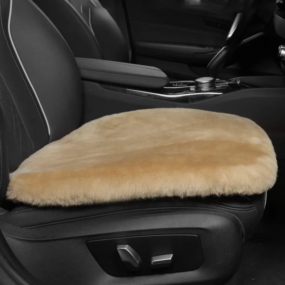 Genuine Sheepskin Auto Seat Pad, Australian Soft Wool Seat Cover Breathable and Sweat-Wicking Comfort Warm Universal Fit,19.2 inch x19.2 inch (Front seat Cushion 1pc, Khaki)