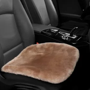 Genuine Sheepskin Auto Seat Pad, Australian Soft Wool Seat Cover Breathable and Sweat-Wicking Comfort Warm Universal Fit,19.2 inch x19.2 inch (Front seat Cushion 1pc, Light Brown)