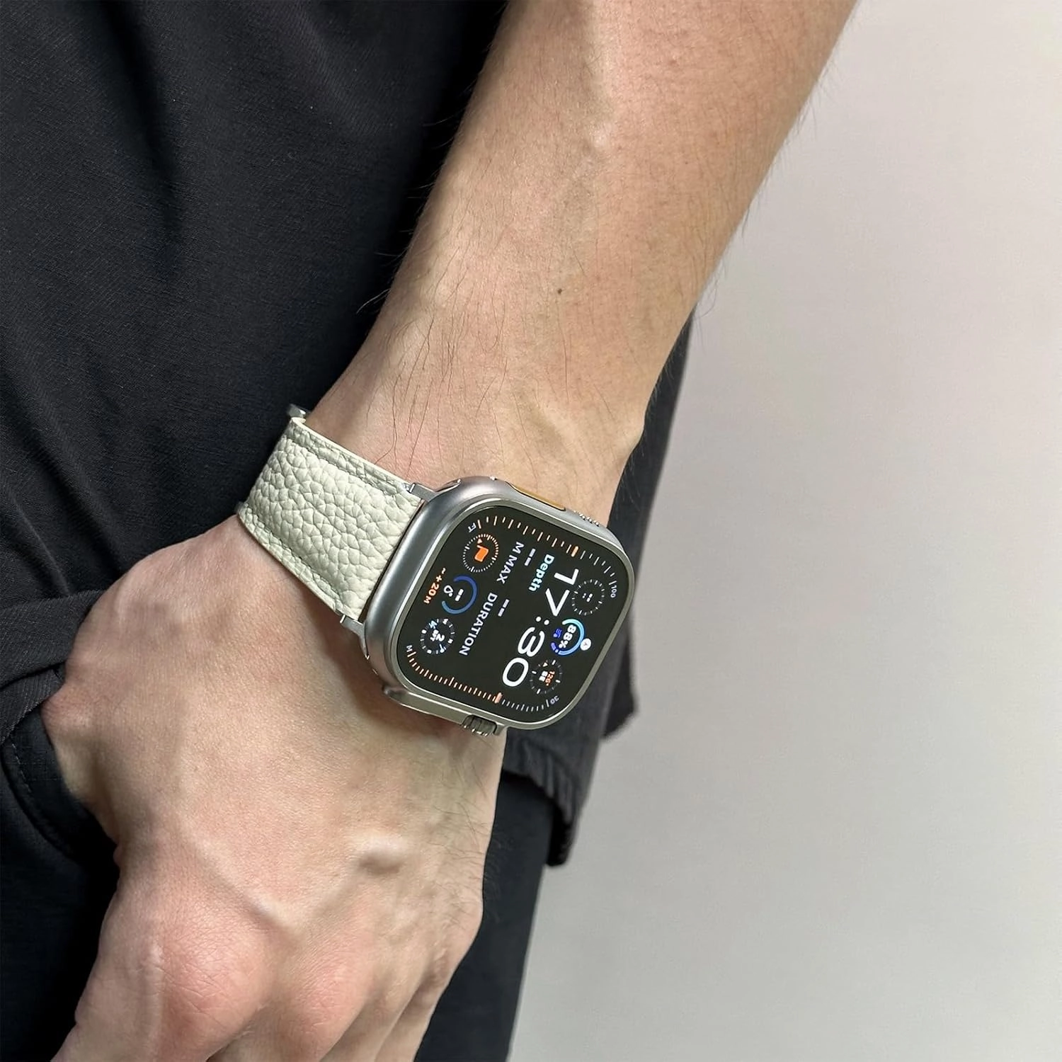 Genuine Leather Band Compatible with Apple Watch 44mm45mm46mm49mm for Men, Leather Strap with Magnetic H-Shaped Buckle for iWatch Ultra Series 10 9 8 7 6 5 4 SE