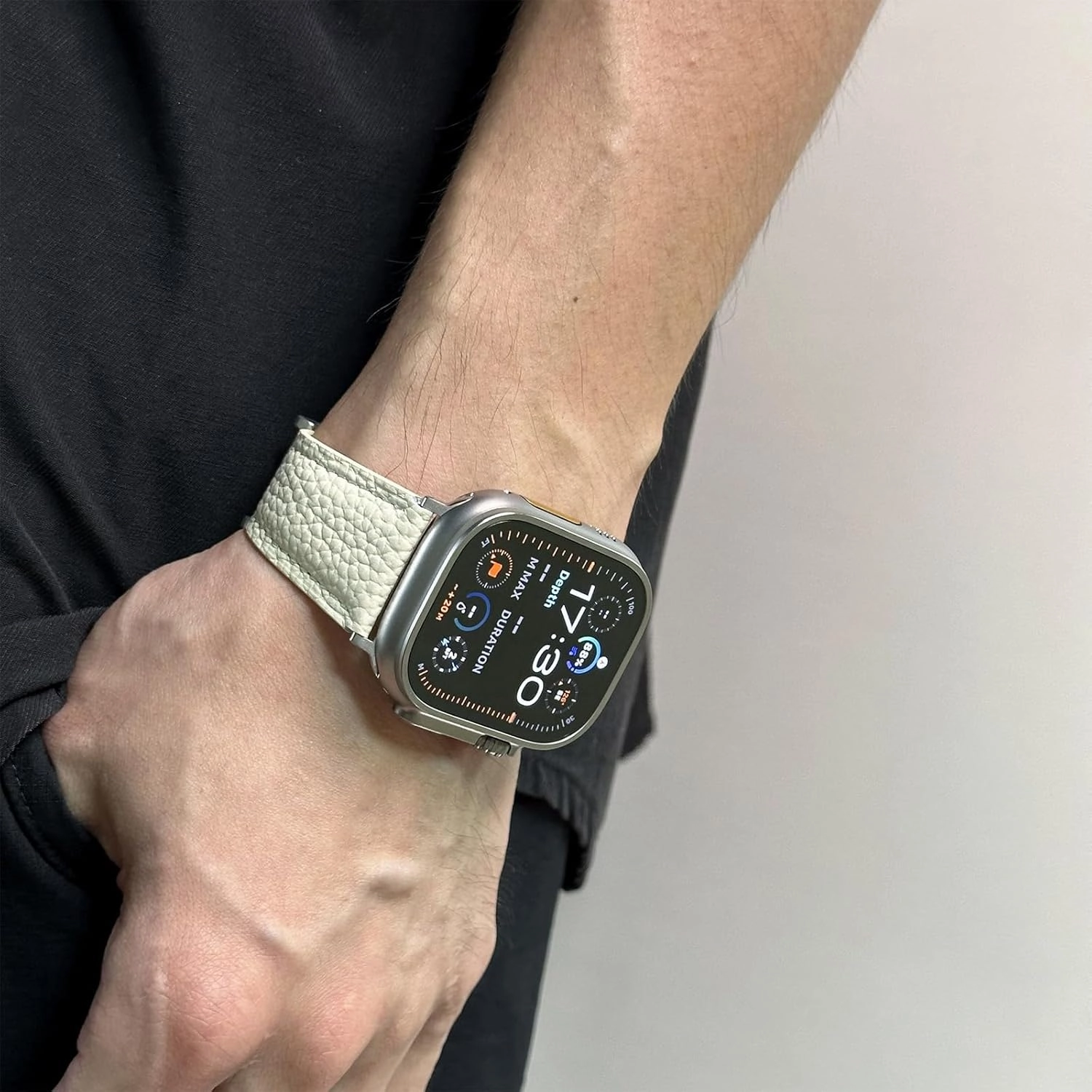 Genuine Leather Band Compatible with Apple Watch 44mm45mm46mm49mm for Men, Leather Strap with Magnetic H-Shaped Buckle for iWatch Ultra Series 10 9 8 7 6 5 4 SE