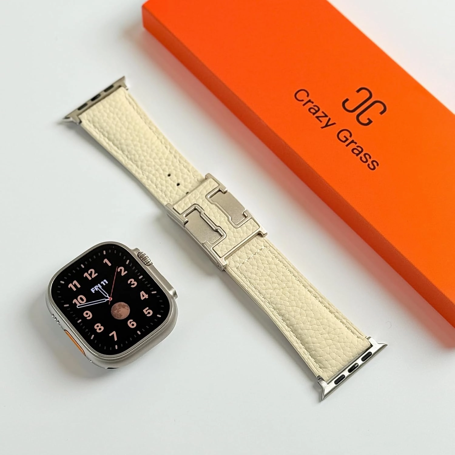 Genuine Leather Band Compatible with Apple Watch 44mm45mm46mm49mm for Men, Leather Strap with Magnetic H-Shaped Buckle for iWatch Ultra Series 10 9 8 7 6 5 4 SE