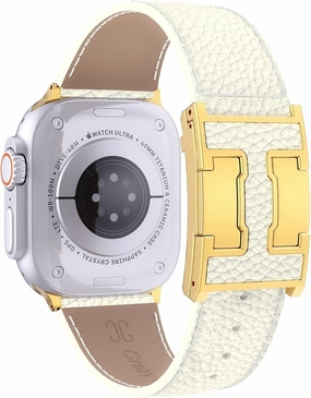 Genuine Leather Band Compatible with Apple Watch 44mm45mm46mm49mm for Men, Leather Strap with Magnetic H-Shaped Buckle for iWatch Ultra Series 10 9 8 7 6 5 4 SE