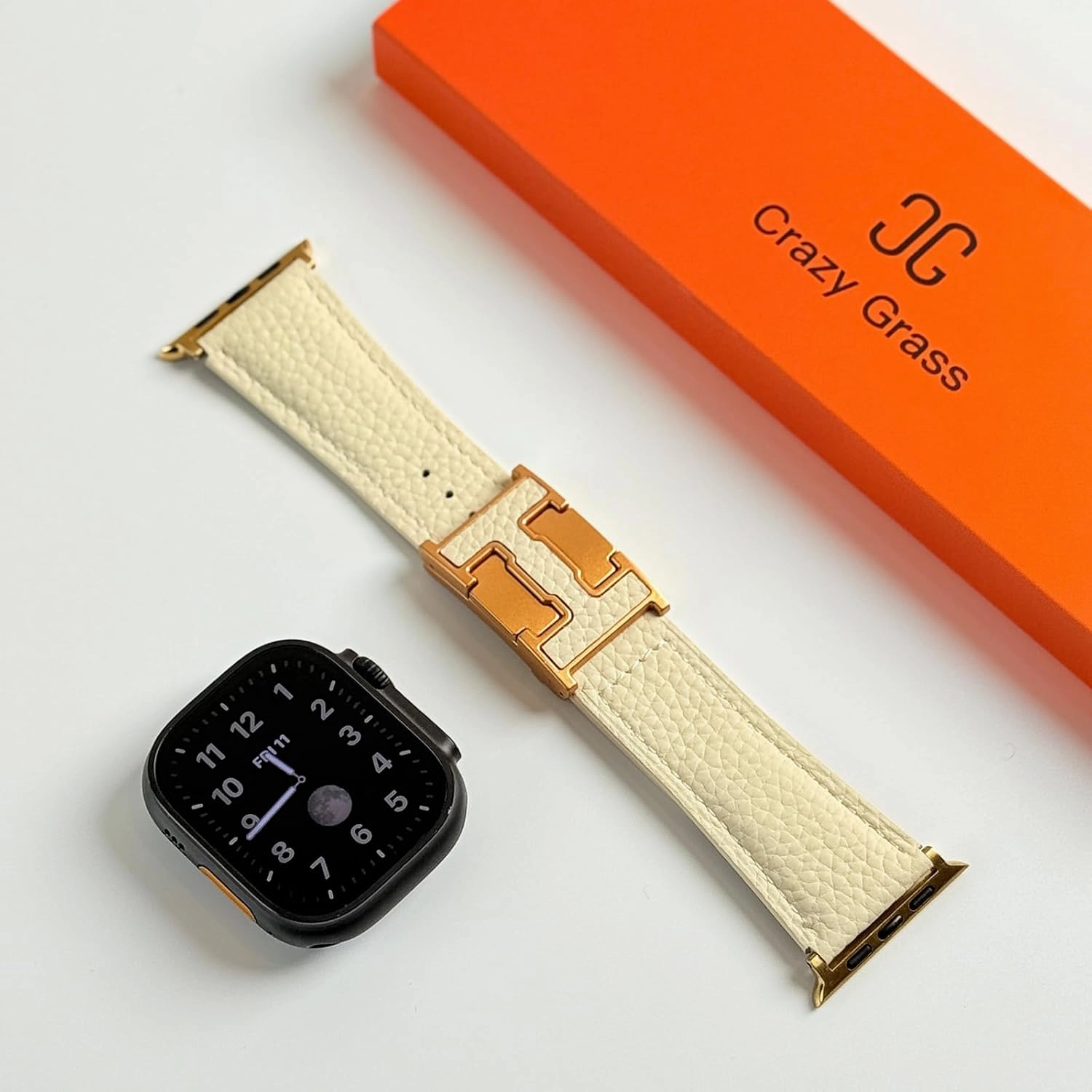 Genuine Leather Band Compatible with Apple Watch 44mm45mm46mm49mm for Men, Leather Strap with Magnetic H-Shaped Buckle for iWatch Ultra Series 10 9 8 7 6 5 4 SE