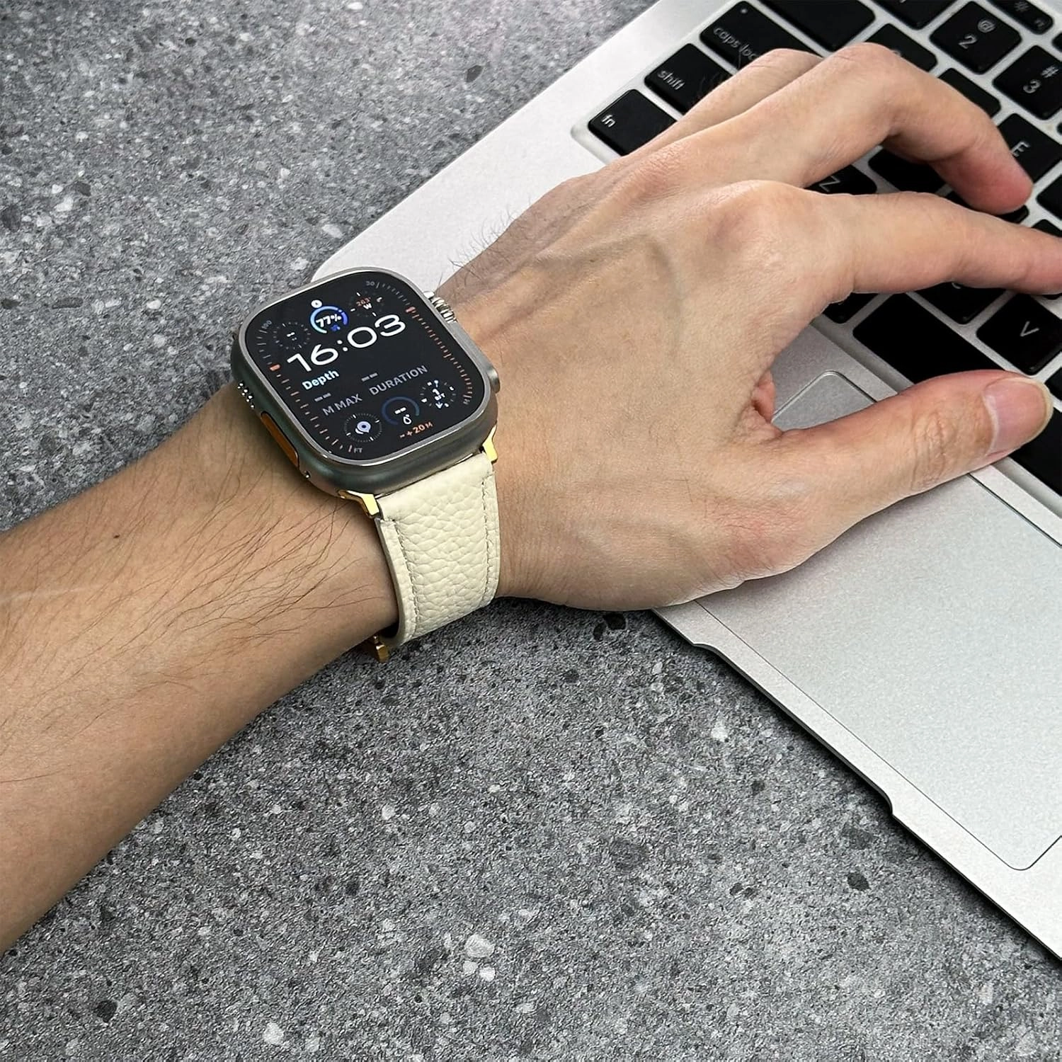 Genuine Leather Band Compatible with Apple Watch 44mm45mm46mm49mm for Men, Leather Strap with Magnetic H-Shaped Buckle for iWatch Ultra Series 10 9 8 7 6 5 4 SE