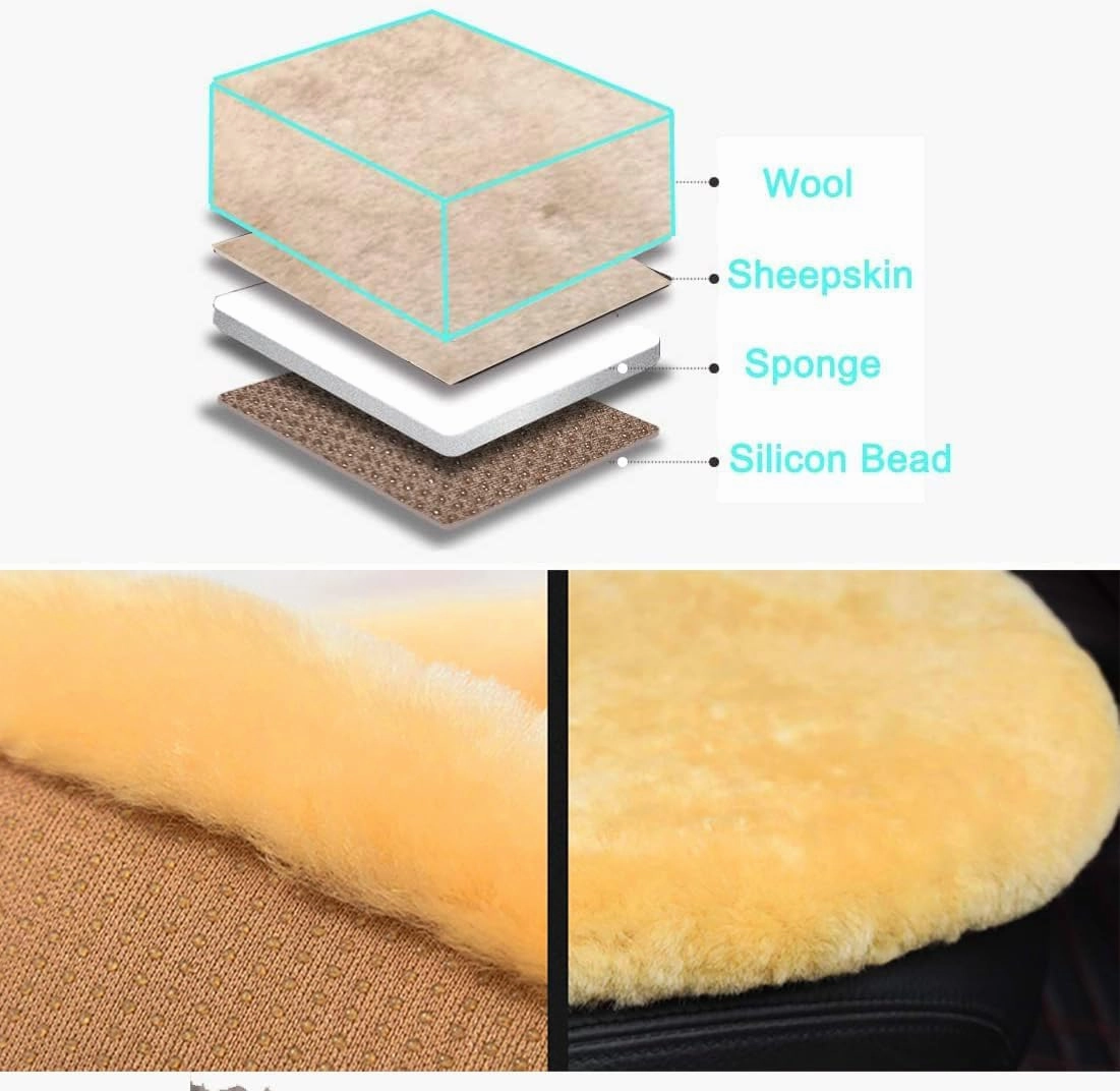 Genuine Sheepskin Car Seat Cushion Natural Fur Wool Seat Cover for Cars Trucks SUV Soft Comfort Office Chair Protector Pad Car Accessories Universal Fit