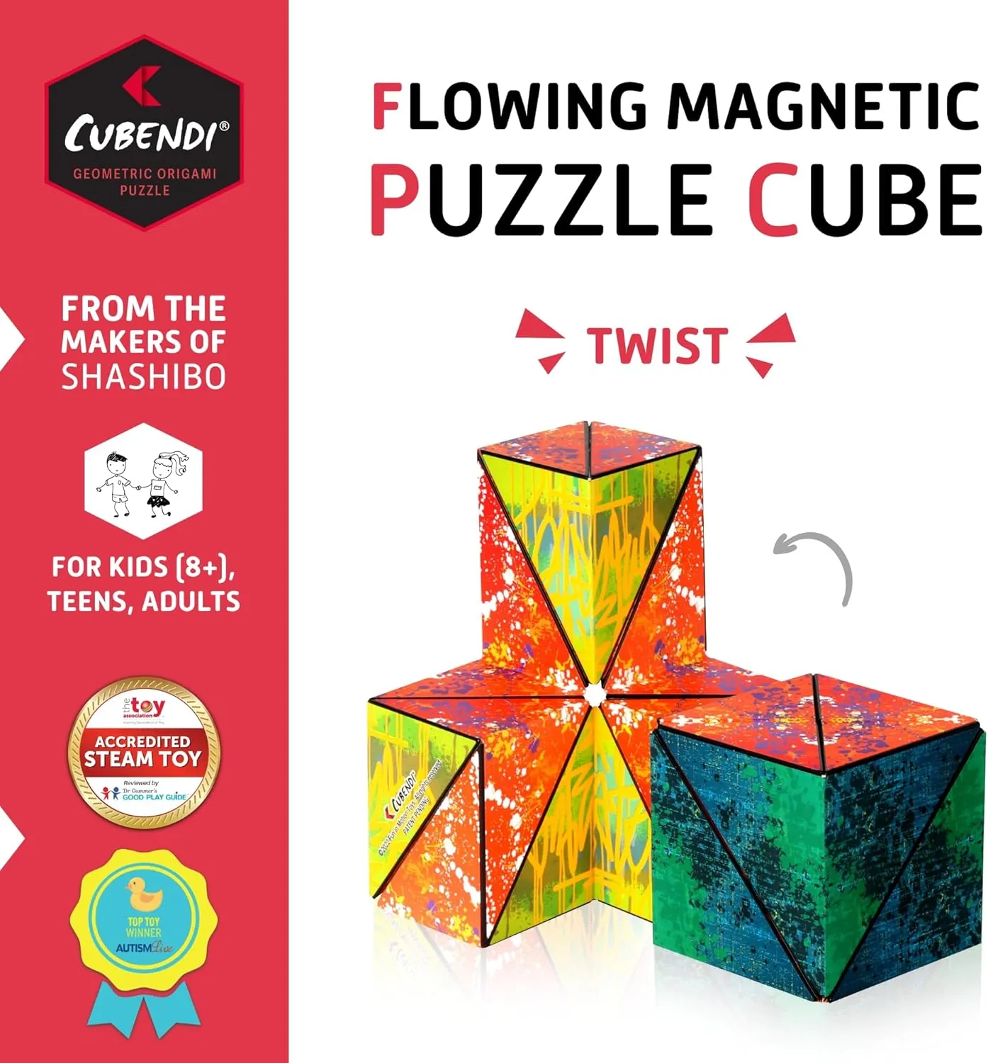 Geometric Origami Puzzle - Infinity Fidget Cube for Adults, Kids & Teens – Mesmerizing & Magnetic Shape Shifting Box w/ 48 Rare Earth Magnets - by Fun in Motion Toys (Twist)