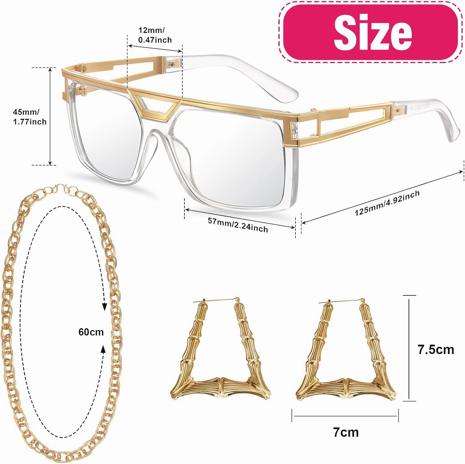 Geyoga 7 Pcs 80s 90s Outfit for Woman Hip Hop Costume Kit Rapper Accessories Yoga Pants Sunglasses Gold Chain Earrings