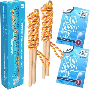Giant Bubble Wand, Big Bubble Wand, Huge Rope, 2 Pack Giant Bubble Wooden Wands & 256 Ounces Bubble Mix Concentrate Refill, Party Outdoor Summer Toys Activities for Kids Boys and Girls Kit