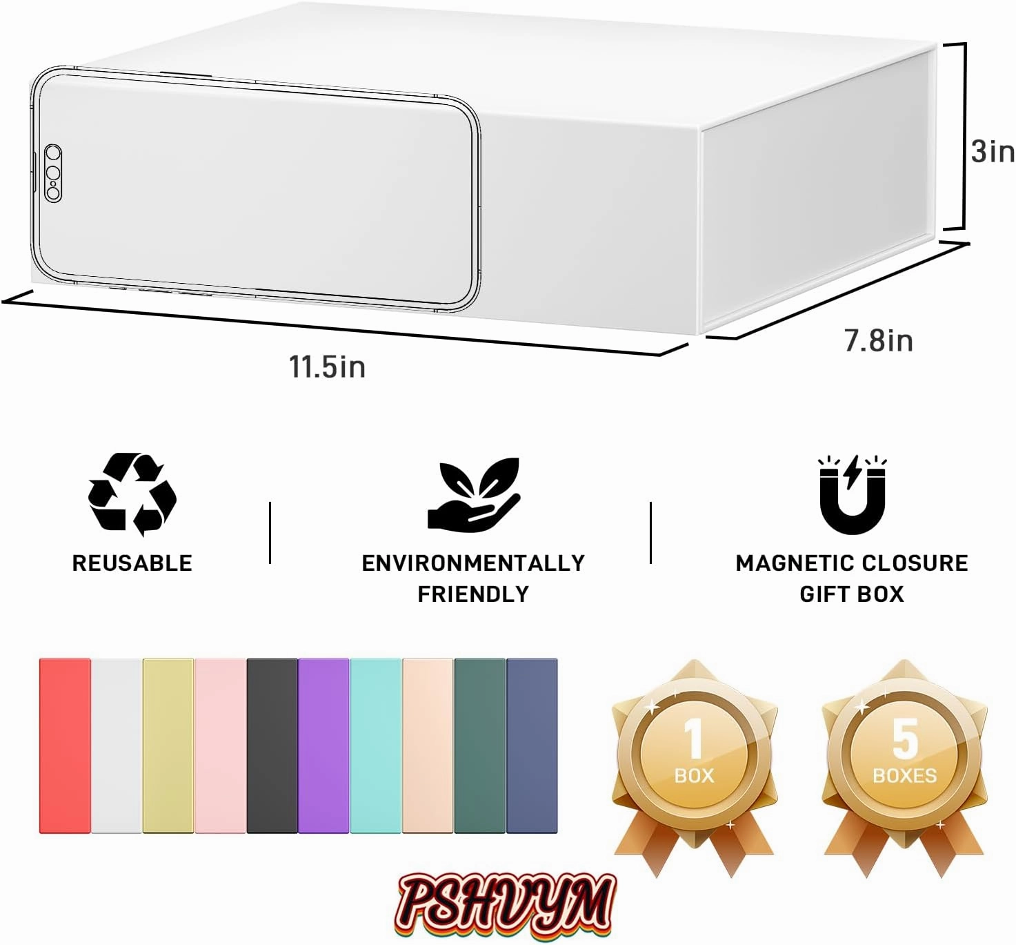 Gift Boxes with Lids, 11.5x7.8x3 In White Gift Box for Presents Magnetic Closure for T-Shirts, Gloves, Scarves, Books, Baby Clothes, Clothing Gift Wrap, Contains Card, Ribbon (5PACK)
