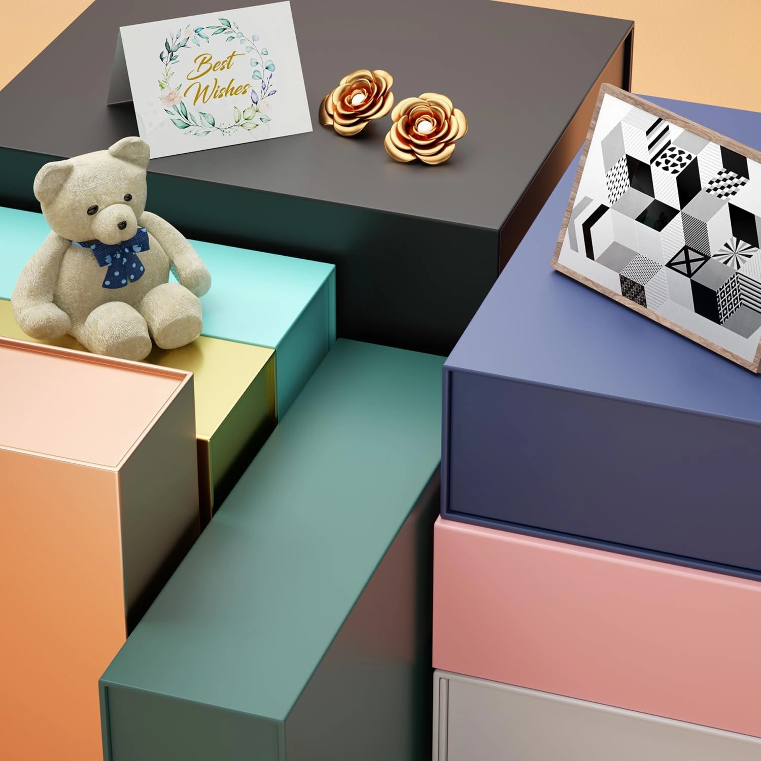 Gift Boxes with Lids, 11.5x7.8x3 In White Gift Box for Presents Magnetic Closure for T-Shirts, Gloves, Scarves, Books, Baby Clothes, Clothing Gift Wrap, Contains Card, Ribbon (5PACK)