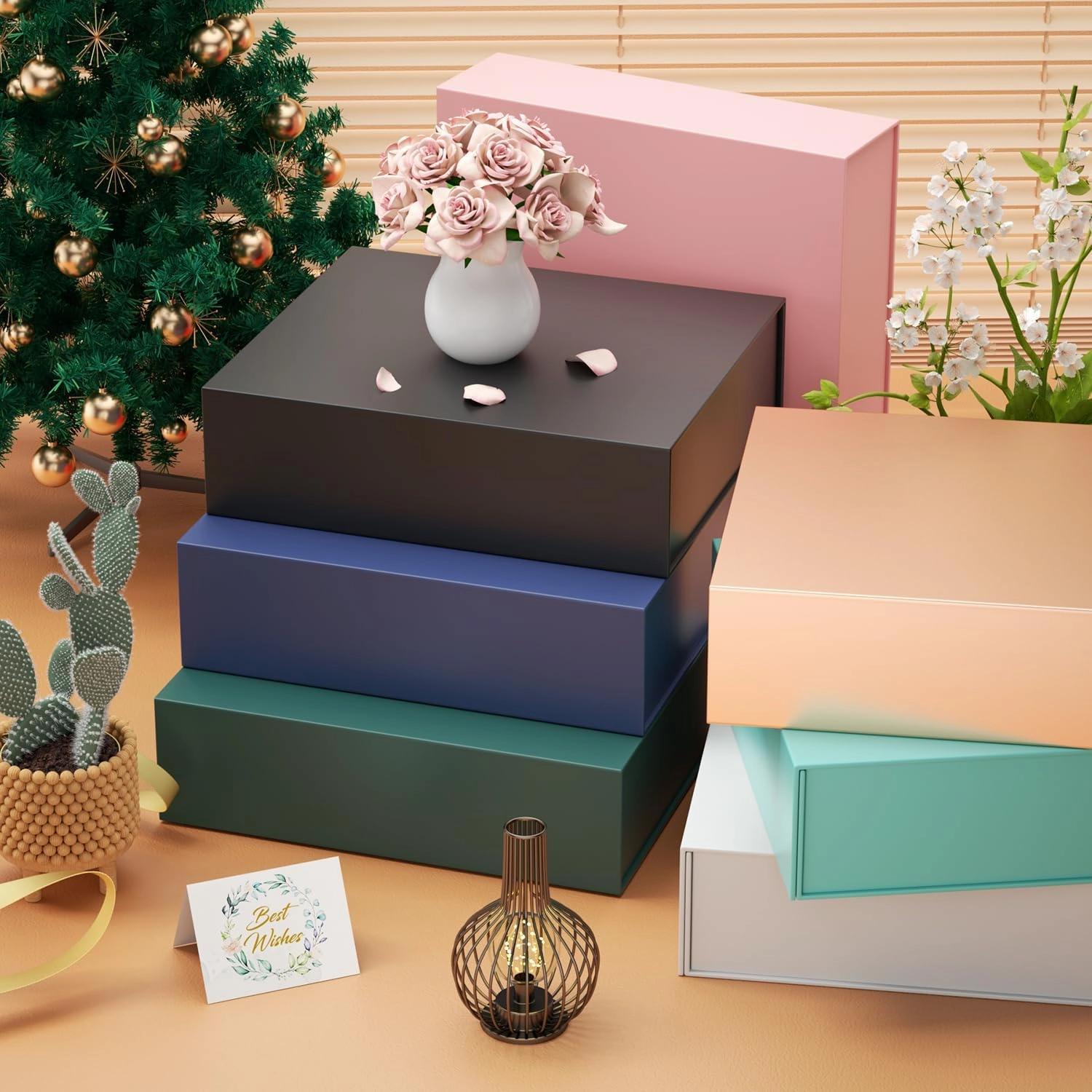 Gift Boxes with Lids, 11.5x7.8x3 In White Gift Box for Presents Magnetic Closure for T-Shirts, Gloves, Scarves, Books, Baby Clothes, Clothing Gift Wrap, Contains Card, Ribbon (5PACK)
