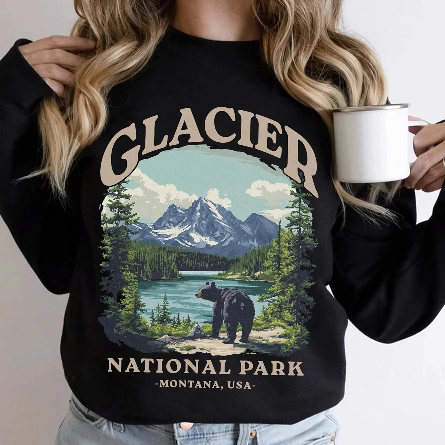 Glacier National Park Sweatshirt - Montana Bear Hiking Outdoor Sweatshirt, Nature Lover Crewneck