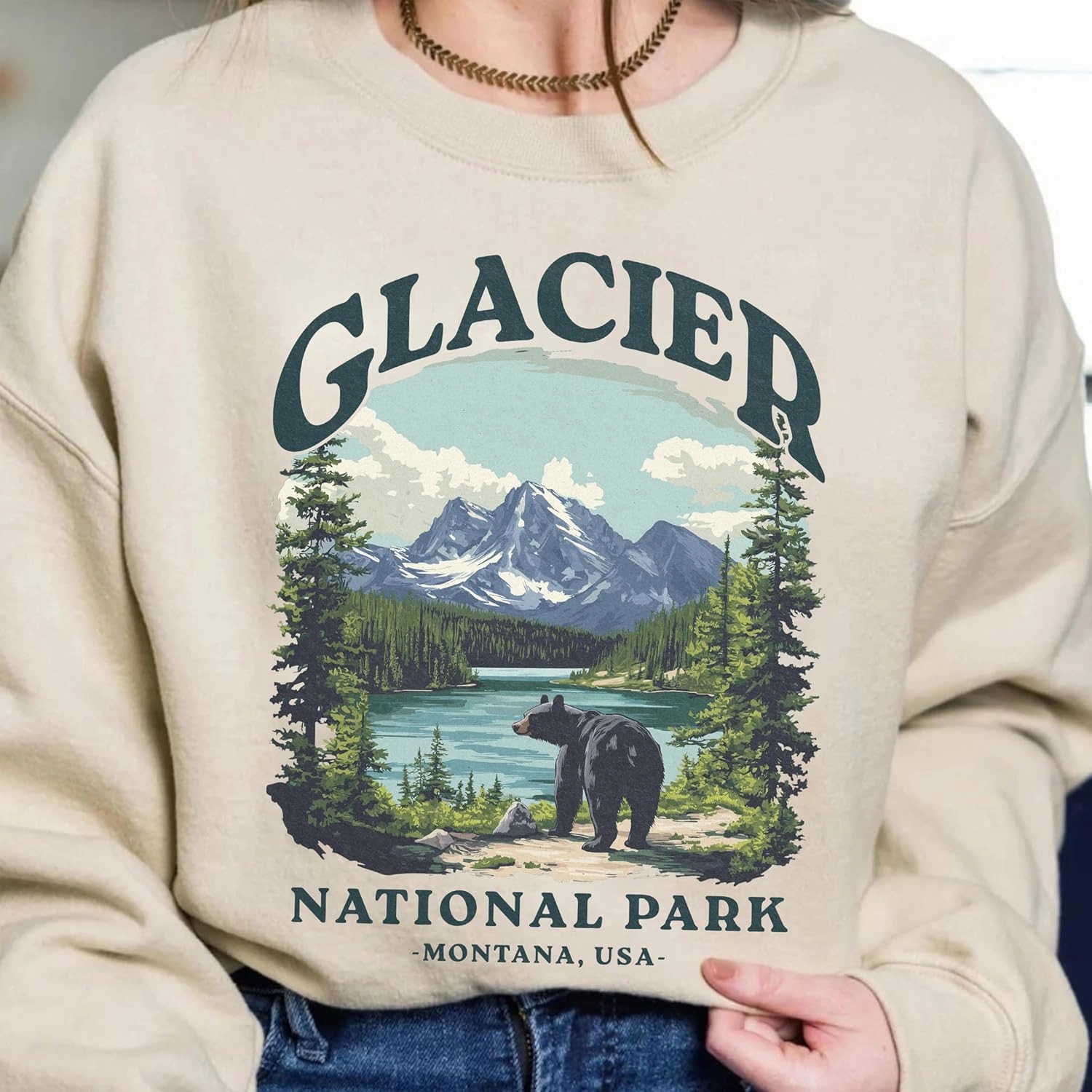 Glacier National Park Sweatshirt - Montana Bear Hiking Outdoor Sweatshirt, Nature Lover Crewneck