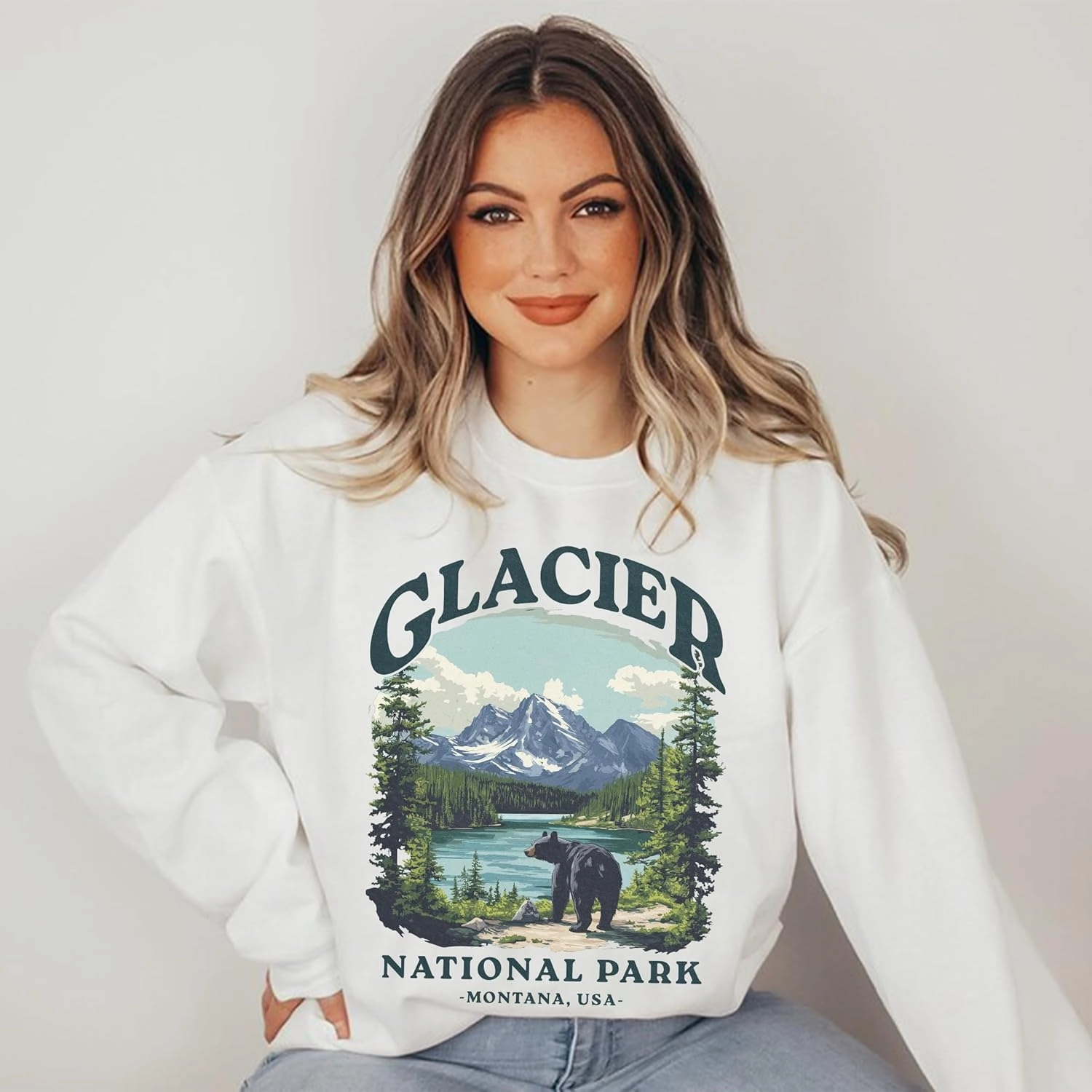 Glacier National Park Sweatshirt - Montana Bear Hiking Outdoor Sweatshirt, Nature Lover Crewneck
