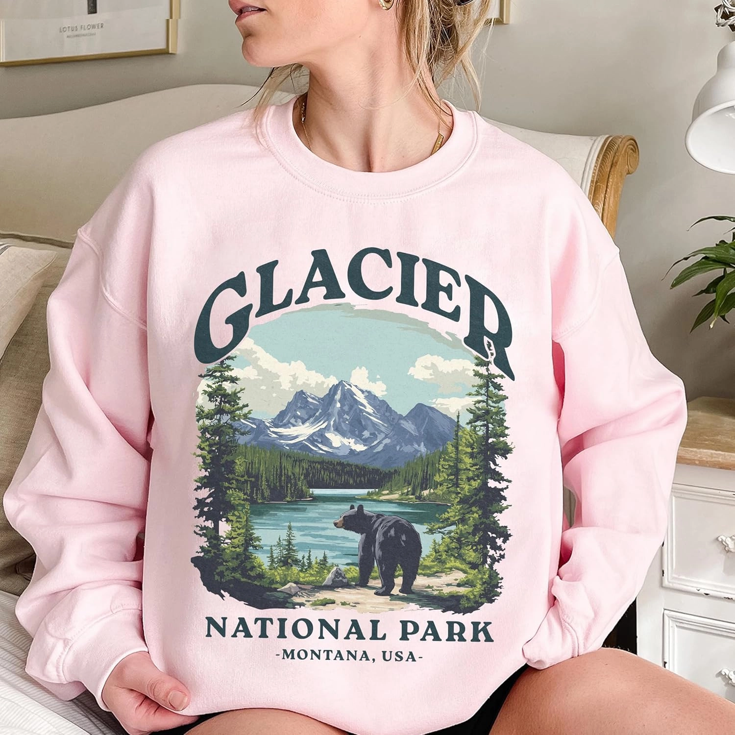 Glacier National Park Sweatshirt - Montana Bear Hiking Outdoor Sweatshirt, Nature Lover Crewneck
