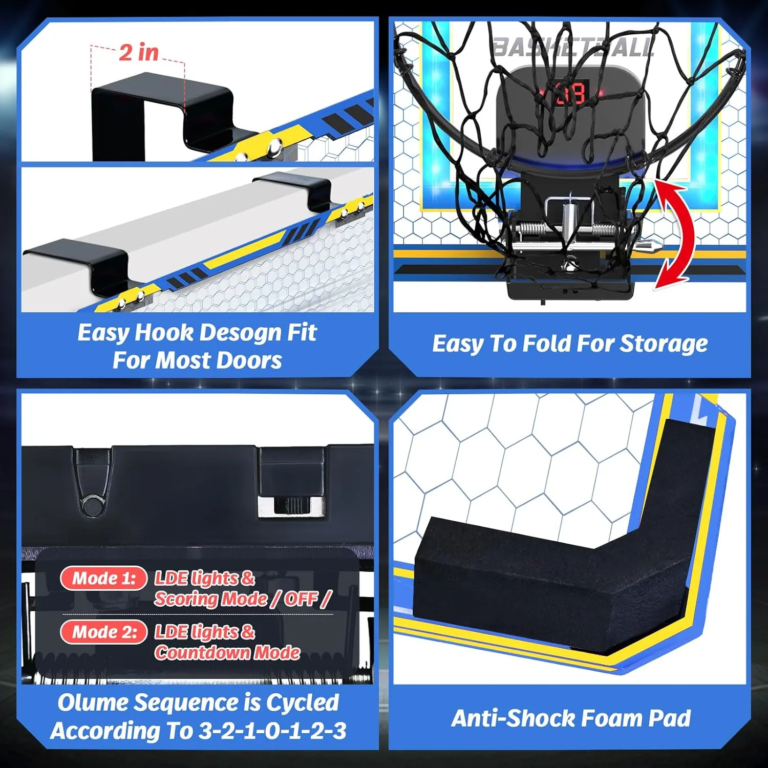 GMAOPHY Mini Basketball Hoop with Electronic Scoreboard Over The Door, Basketball Hoop Indoor for 5 6 7 8 9 10  Year Old Boys Kids, Birthday Gift Sport Toys