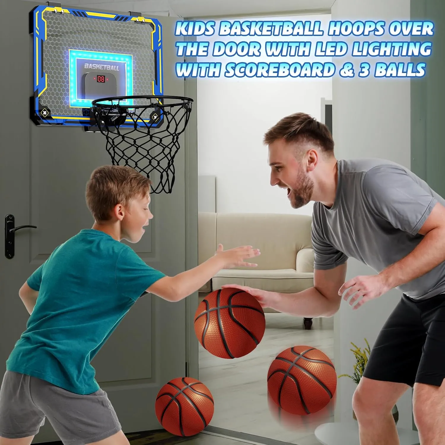 GMAOPHY Mini Basketball Hoop with Electronic Scoreboard Over The Door, Basketball Hoop Indoor for 5 6 7 8 9 10  Year Old Boys Kids, Birthday Gift Sport Toys