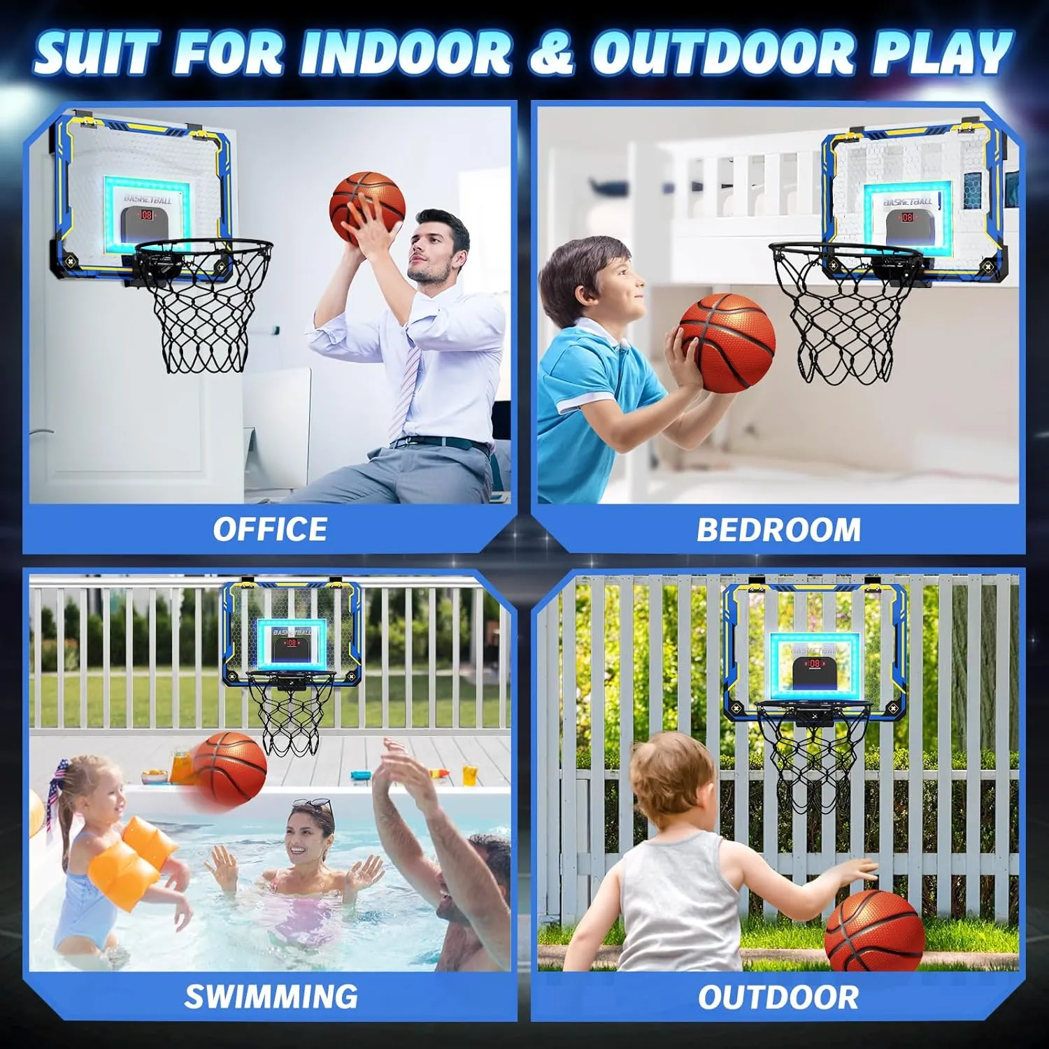 GMAOPHY Mini Basketball Hoop with Electronic Scoreboard Over The Door, Basketball Hoop Indoor for 5 6 7 8 9 10  Year Old Boys Kids, Birthday Gift Sport Toys