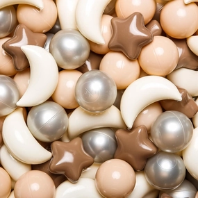 GOGOSO Ball Pit Balls Stars Moon Shapes Plastic Pitballs for Toddler Play Tent Baby Photo Props Kids Pool Water Toys Kiddie Pool Party Decor, Coffee Beige Mix Cream Colors  Pearl Colors,50PCS
