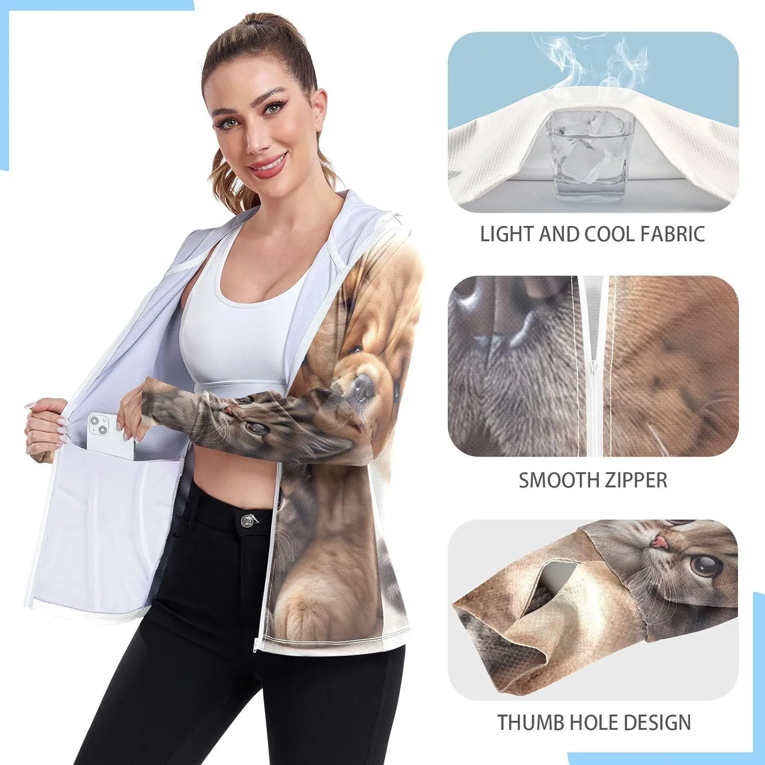 Golfing Bear Workout Hoodie Upf 50 , Sunscreen Shirts Women Long Sleeve, Zip Hoodie, Outdoor Clothing Women