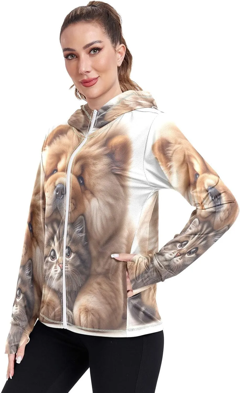 Golfing Bear Workout Hoodie Upf 50 , Sunscreen Shirts Women Long Sleeve, Zip Hoodie, Outdoor Clothing Women