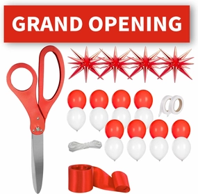 Grand Opening Ribbon Cutting Ceremony Kit – Giant Scissors 25'' Grand Opening Banner Latex Balloons Satin Ribbon Bow & More for Ideal Inauguration and Ceremony