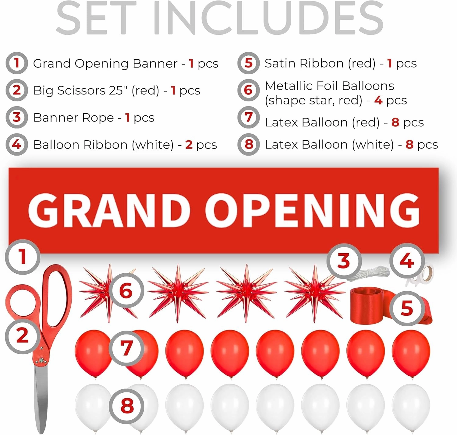 Grand Opening Ribbon Cutting Ceremony Kit – Giant Scissors 25'' Grand Opening Banner Latex Balloons Satin Ribbon Bow & More for Ideal Inauguration and Ceremony