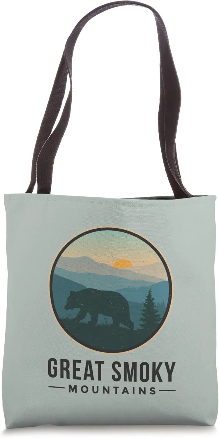 Great Smoky Mountains Retro National Park Bear Graphic Tote Bag