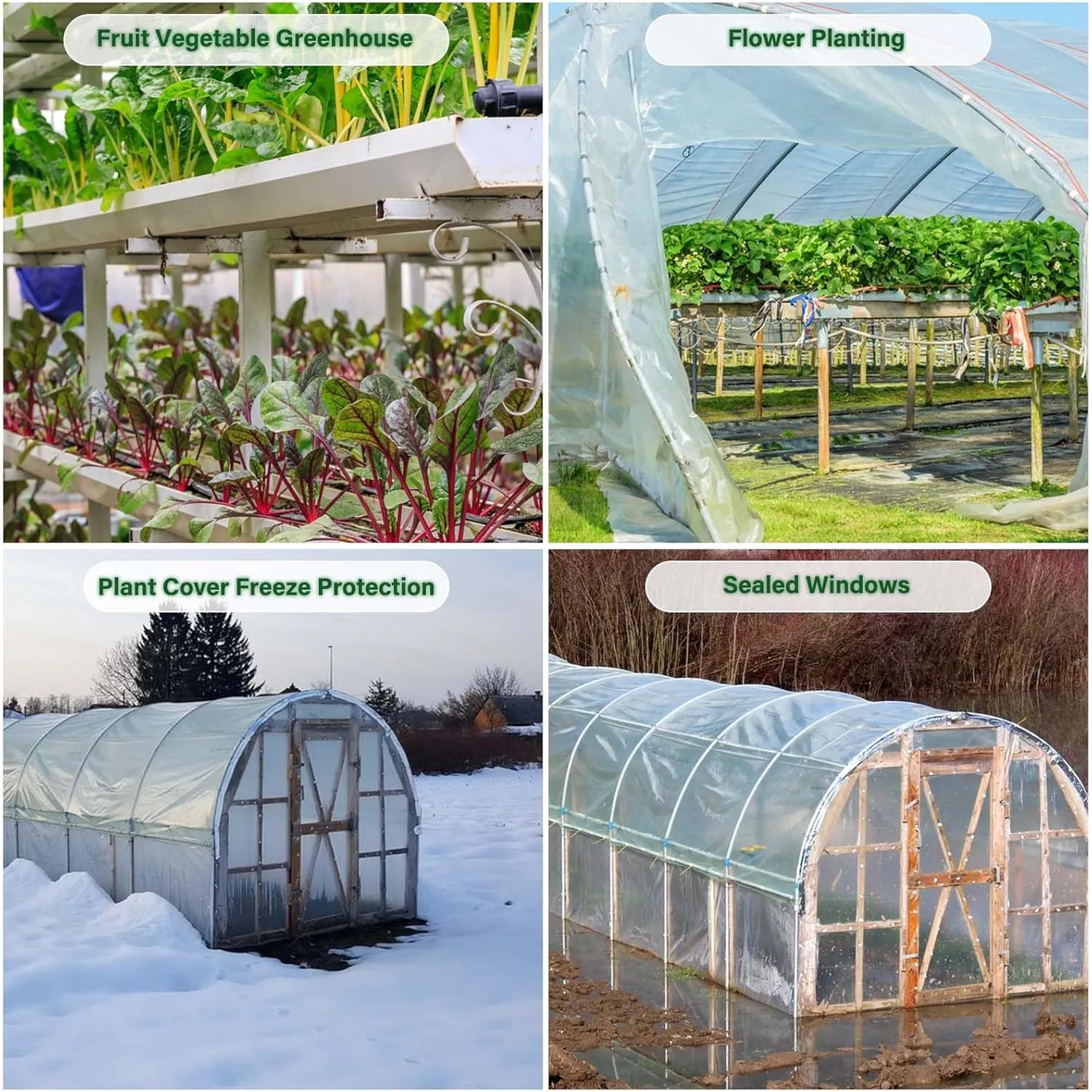 Greenhouse Plastic Sheeting 6 Mil, 10 x 15 FT Heavy Duty Clear Polyethylene Film for Greenhouses, High Light Transmission, Weatherproof, UV Resistant, Plastic Covering for Gardening, Farming