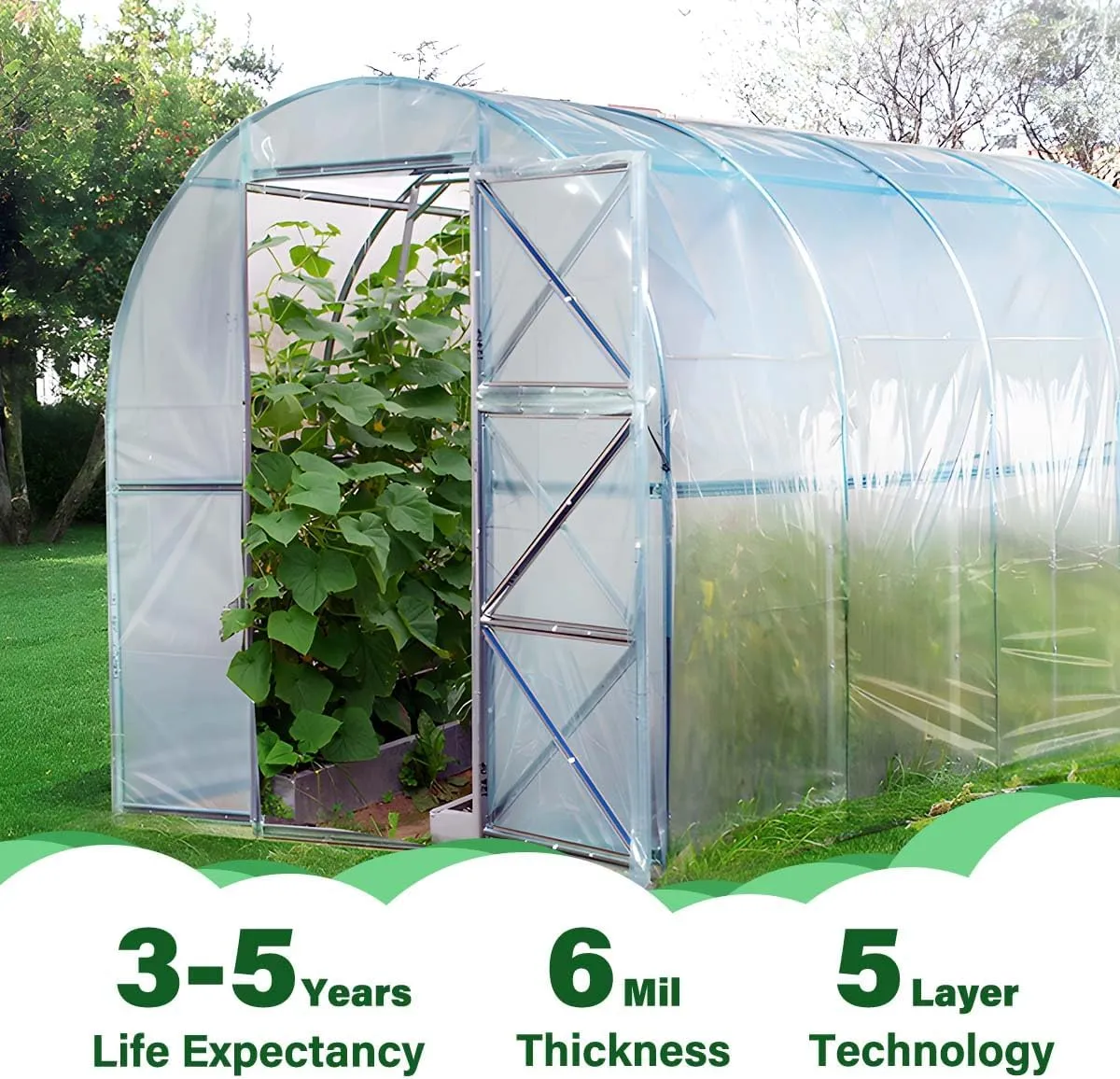 Greenhouse Plastic Sheeting 6 Mil, 10 x 15 FT Heavy Duty Clear Polyethylene Film for Greenhouses, High Light Transmission, Weatherproof, UV Resistant, Plastic Covering for Gardening, Farming