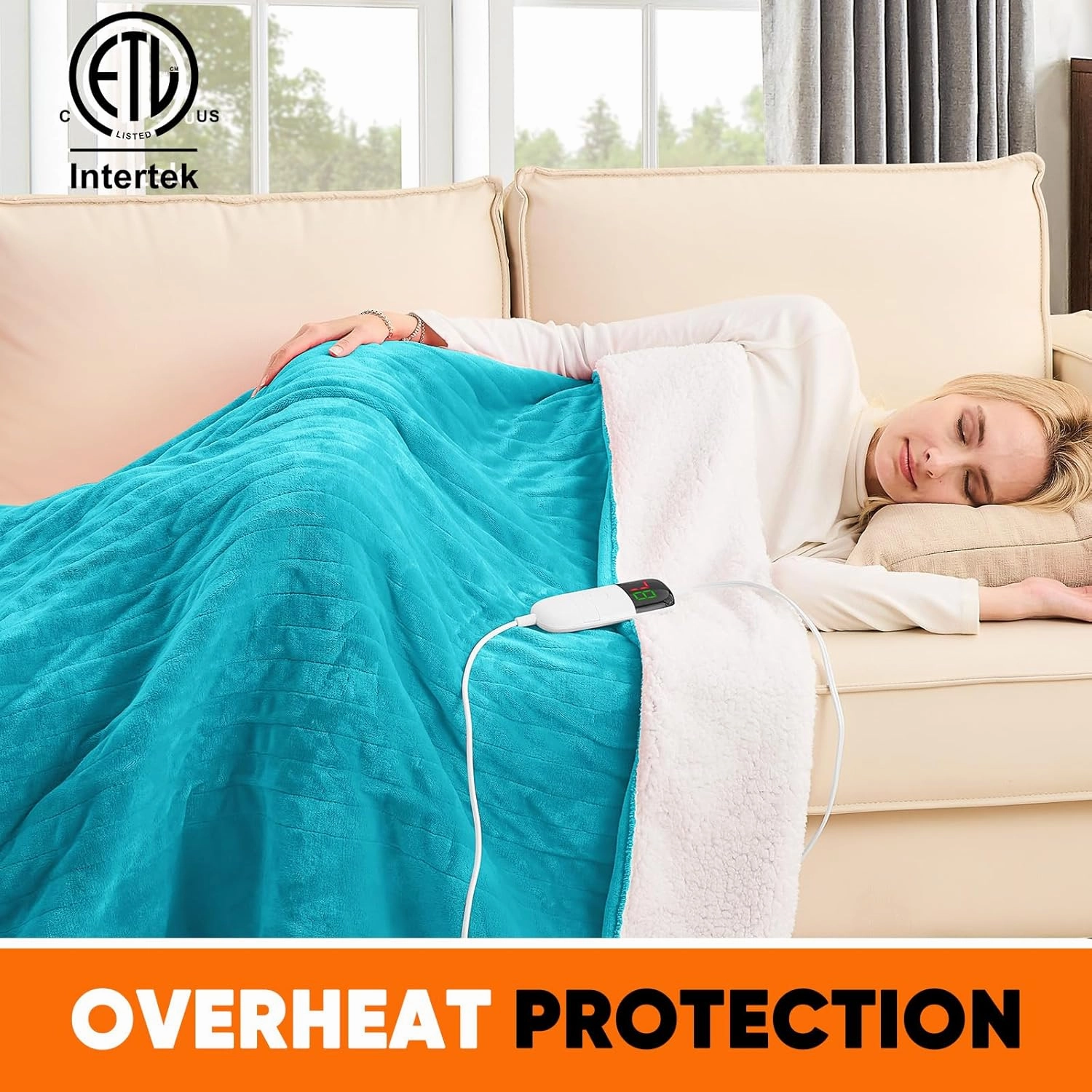 greenoak Heated Blanket Electric Throw 50"X60", Heating Blanket with 10 Heat Levels 1/2/4/6/11 Hours Auto-Off Overheat Protection, Flannel Sherpa Soft Warm Heater, ETL Certified Lake Blue