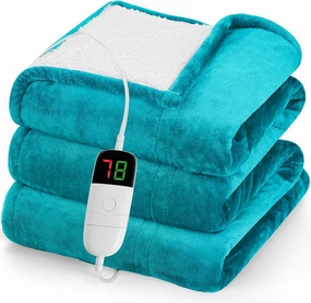 greenoak Heated Blanket Electric Throw 50"X60", Heating Blanket with 10 Heat Levels 1/2/4/6/11 Hours Auto-Off Overheat Protection, Flannel Sherpa Soft Warm Heater, ETL Certified Lake Blue