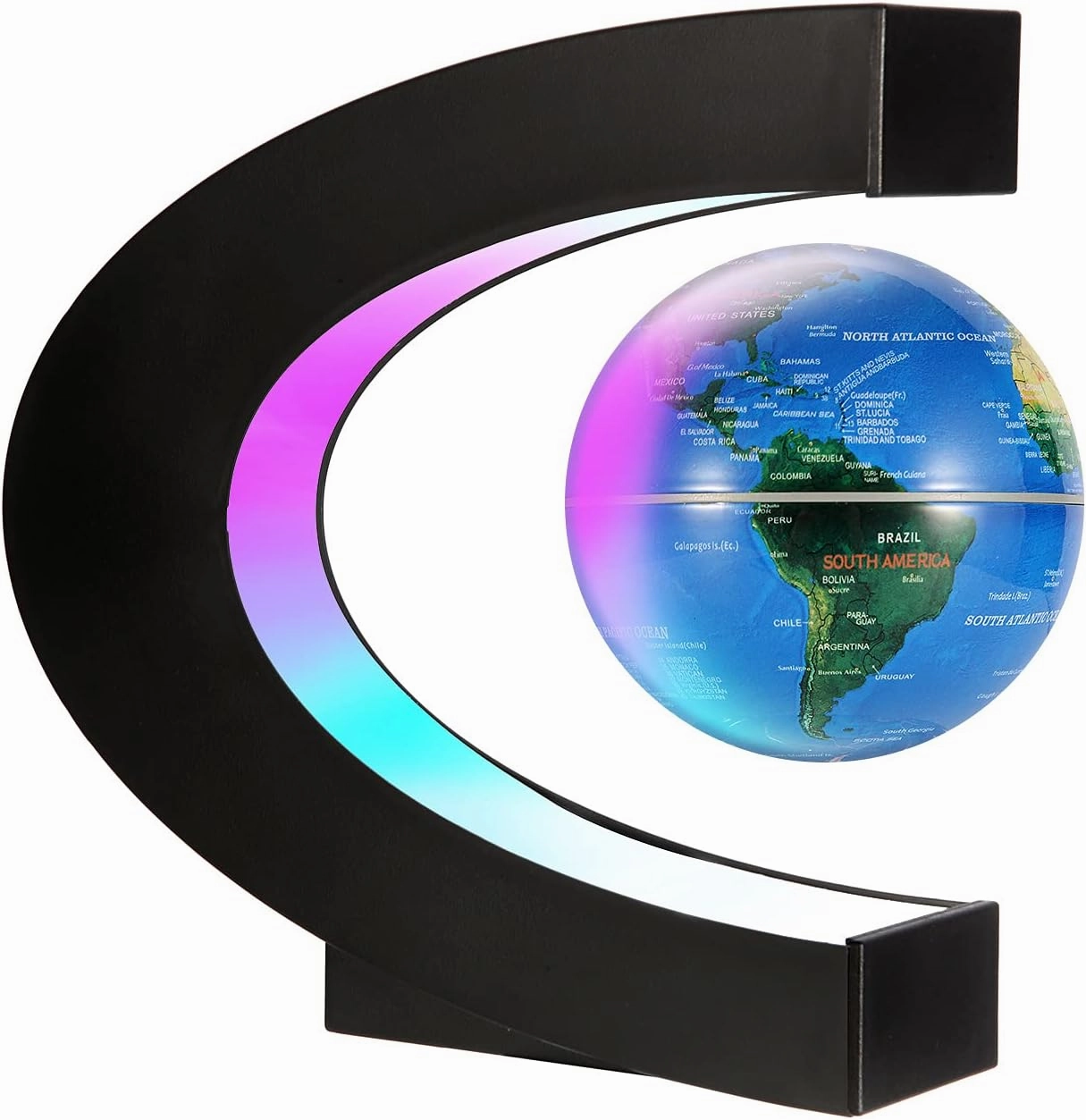 Gresus Magnetic Levitating Floating World Map Globe, C Shape Display Frame with LED Lights, Cool Tech Home Office Desk Gadget Decor Birthday Gift for Men Fathers Boyfriend Students ( Globe doesn't light up)