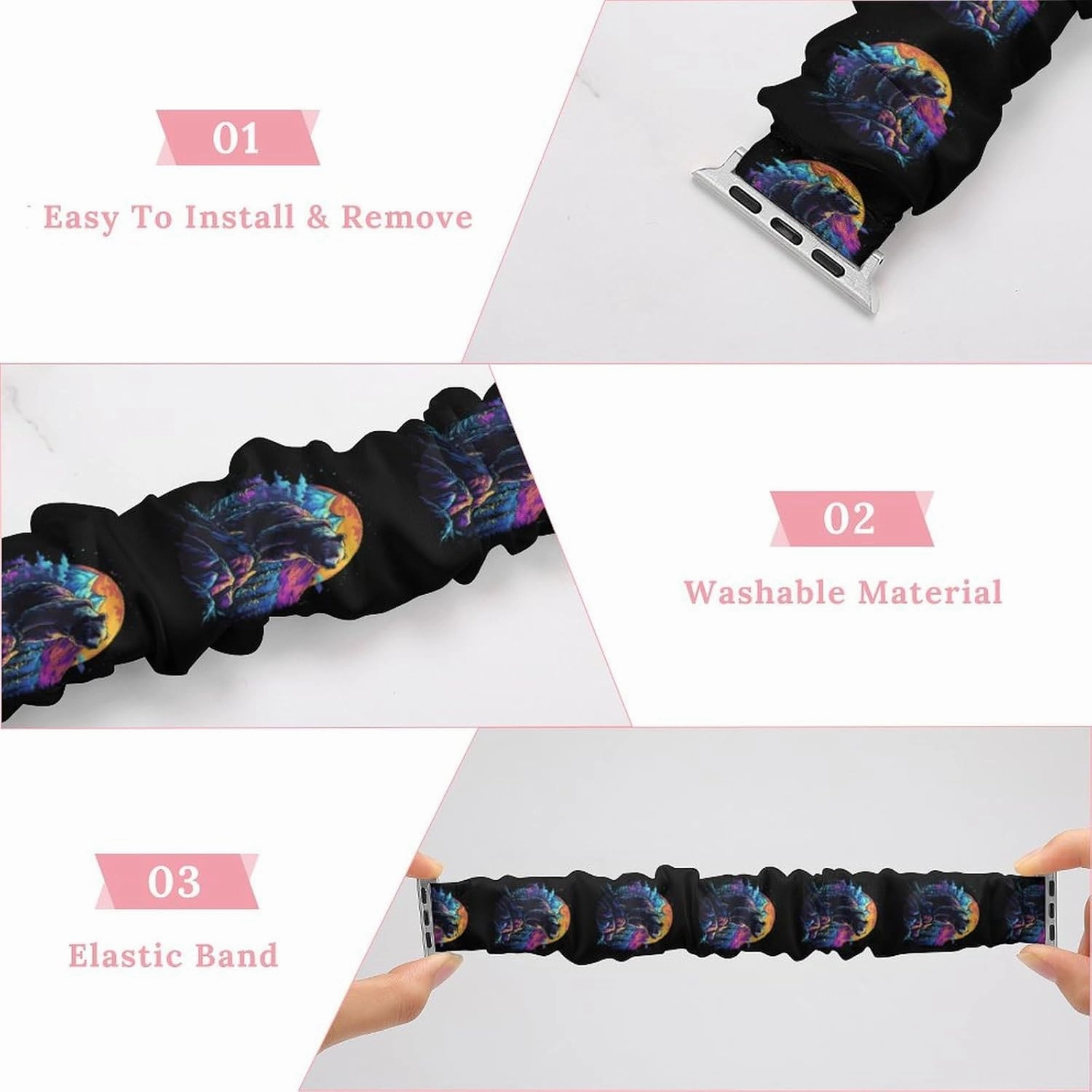 Grizzly Bear Sunset Fashion Watch Strap Scrunchies Wristbands Compatible With IWatch Series