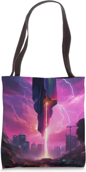 Groovy Alien Monument Space SciFi Lightning Colorful Trendy Tote Bag
